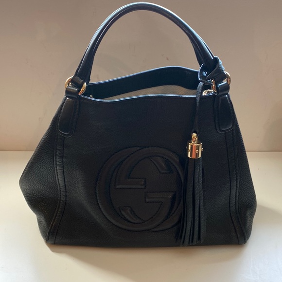 GUCCI black leather small SOHO tote bag